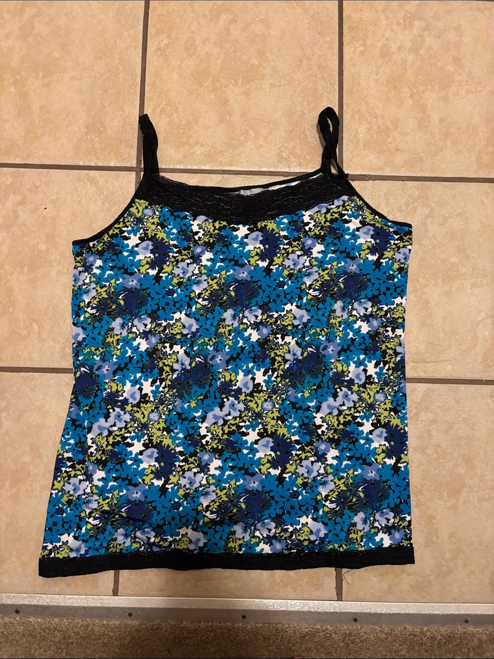 Floral Lace-Trim Camisole Tank - Blue Multi